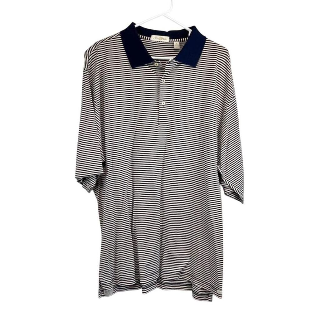 Peter Millar Soft Pink + Navy Blue Striped Collared Polo 100% Cotton Shirt